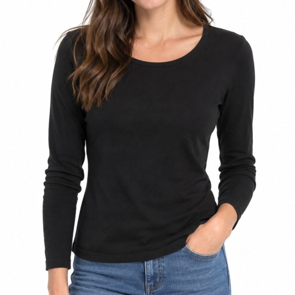 J.Crew Fine Rib Cotton Tee XL Black 100% Cotton Long Sleeve Scoop Neck Shirt